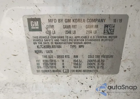 2020 Chevrolet Trax Fwd Ls from USA, damaged, VIN KL7CJKSB9LB051684